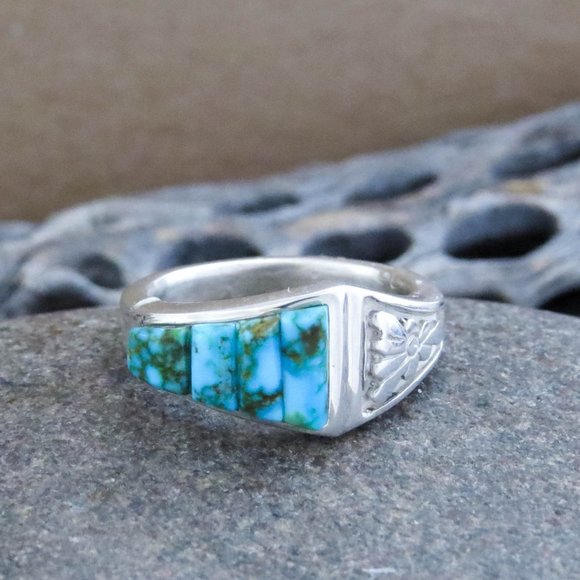 Native American Cobblestone Turquoise and Sterling Silver Statement Ring SZ 7 - Picture 4 of 11